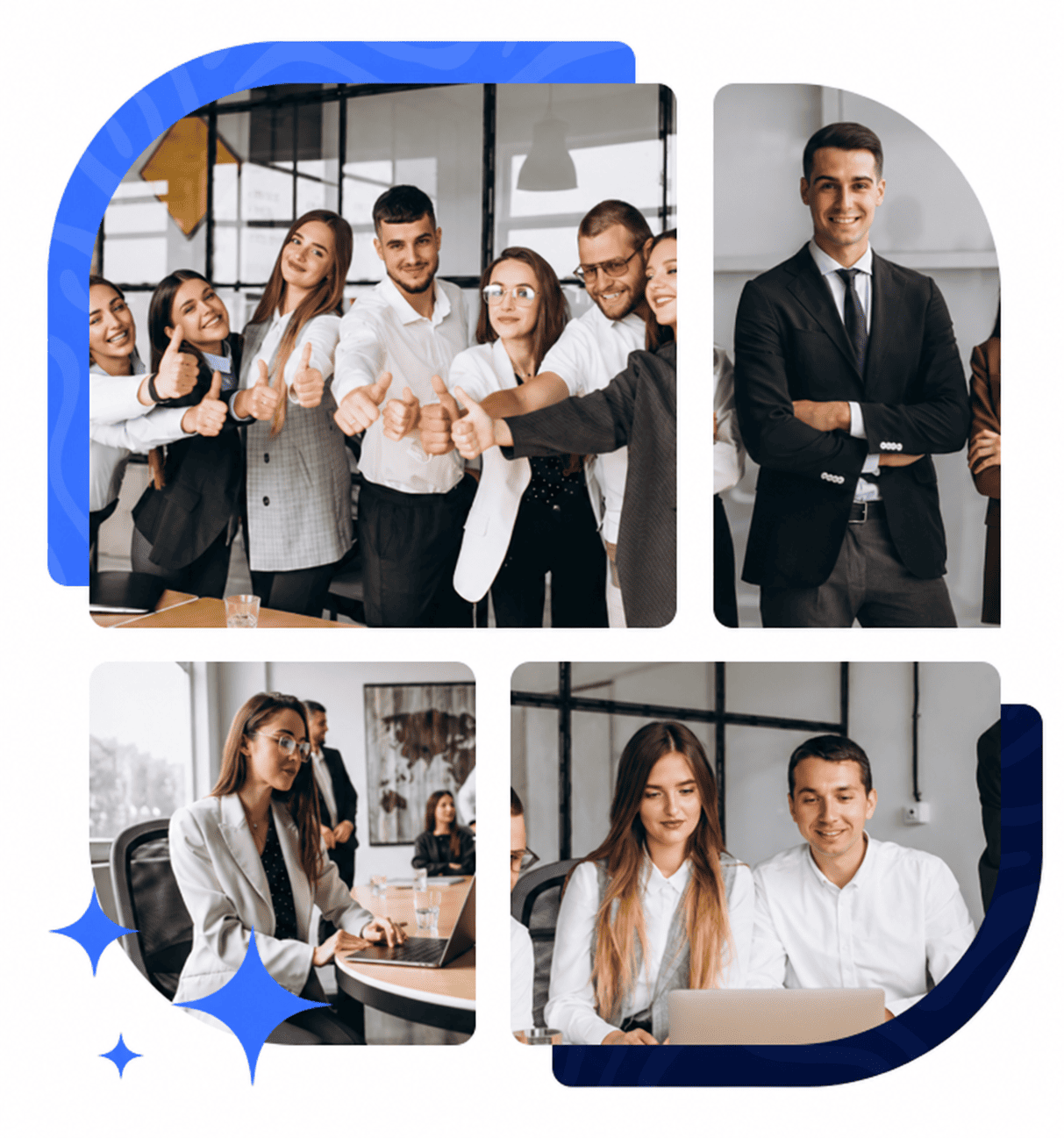 Team members collaborating in a modern office